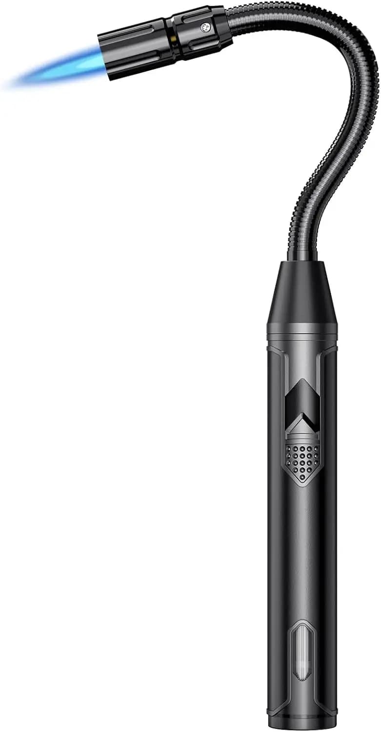 Accendino a Torcia Ricaricabile a Butano, Collo Lungo Flessibile Multiuso per Candele, Griglie, Barbecue, Caminetti, Cucina, Campeggio