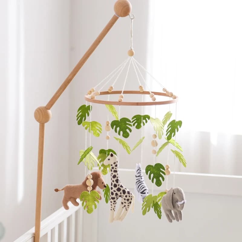 Culla mobile sonaglio giocattolo per 0-12 mesi cartone animato feltro foresta animale letto campana appesa staffa in legno mobile newbaby sonaglio giocattolo