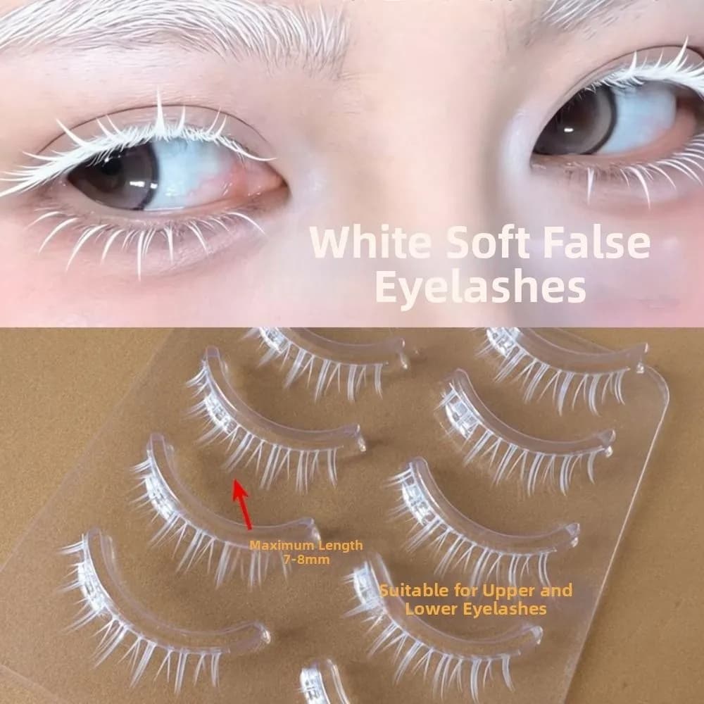 Ciglia Finte Lunghe Bianche a Croce per Donna, Extension Ciglia Spesse Bianche Fatte a Mano, Strumenti per Trucco Occhi per Cosplay
