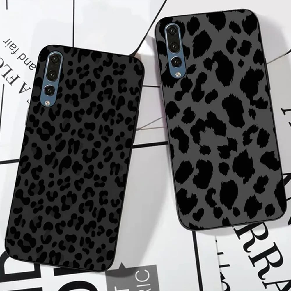 Custodia per telefono nera con stampa leopardata per Huawei P 8 9 10 20 30 40 50 Pro Lite Psmart Honor 10 lite 70 Mate 20lite