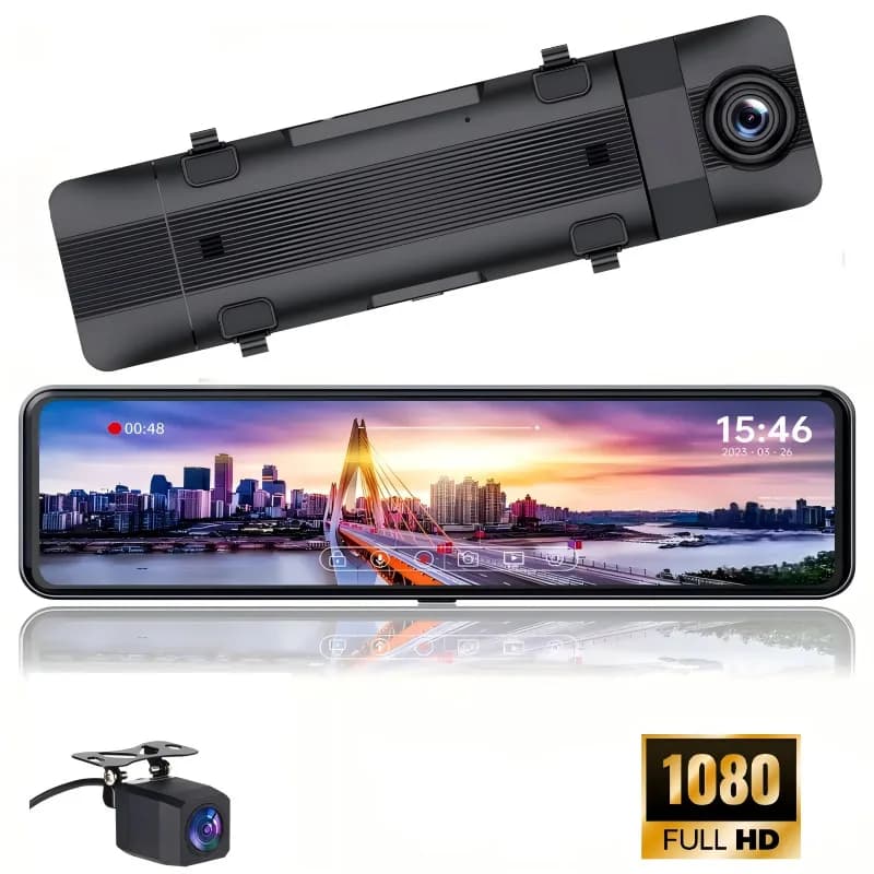 Specchietto Retrovisore per Auto 11 Pollici 4K con WiFi, GPS, Schermo IPS, Streaming, Dash Cam, Doppia Telecamera, Registratore di Guida, Scatola Nera