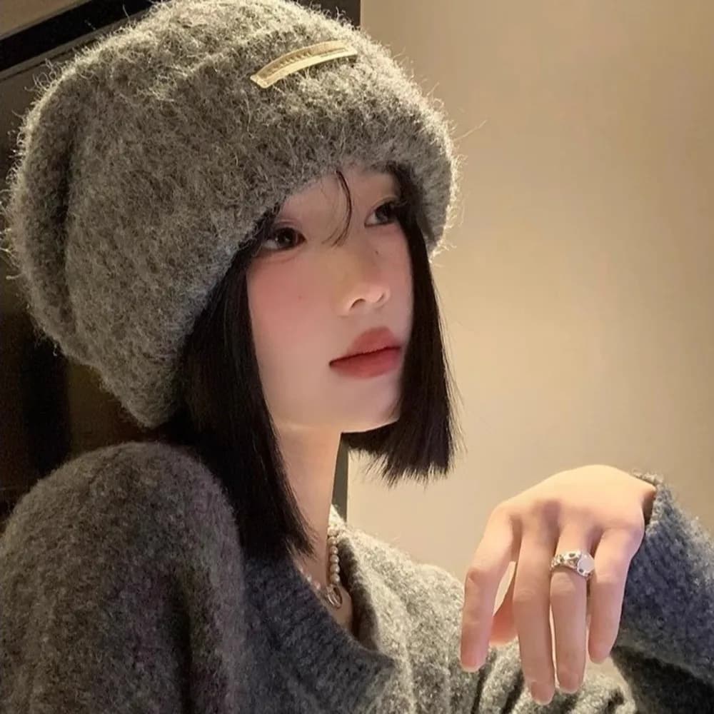 Soft Korean Style Knitted Pullover Hat All-match Solid Color Woolen Hat Elastic Dome Brimless Beanie Cap Female