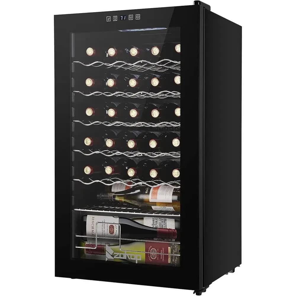 Cantinetta Refrigerata Verticale per 34 Bottiglie con Controllo Digitale della Temperatura, Porta in Vetro a Doppio Vetro e Ripiani Rimovibili