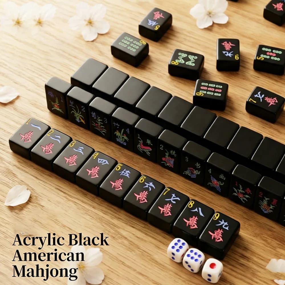 Set Mahjong Americano in Acrilico Nero, 160 Tessere, Levigate a Mano, 1,2 Pollici, Gioco da Tavolo Classico per Casa e Famiglia