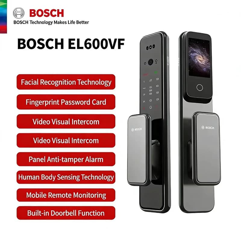 Serratura Intelligente Bosch EL600VF con Riconoscimento Facciale 3D, Impronta Digitale e Password, Serratura Elettronica di Sicurezza per Porte d'Ingresso Antifurto