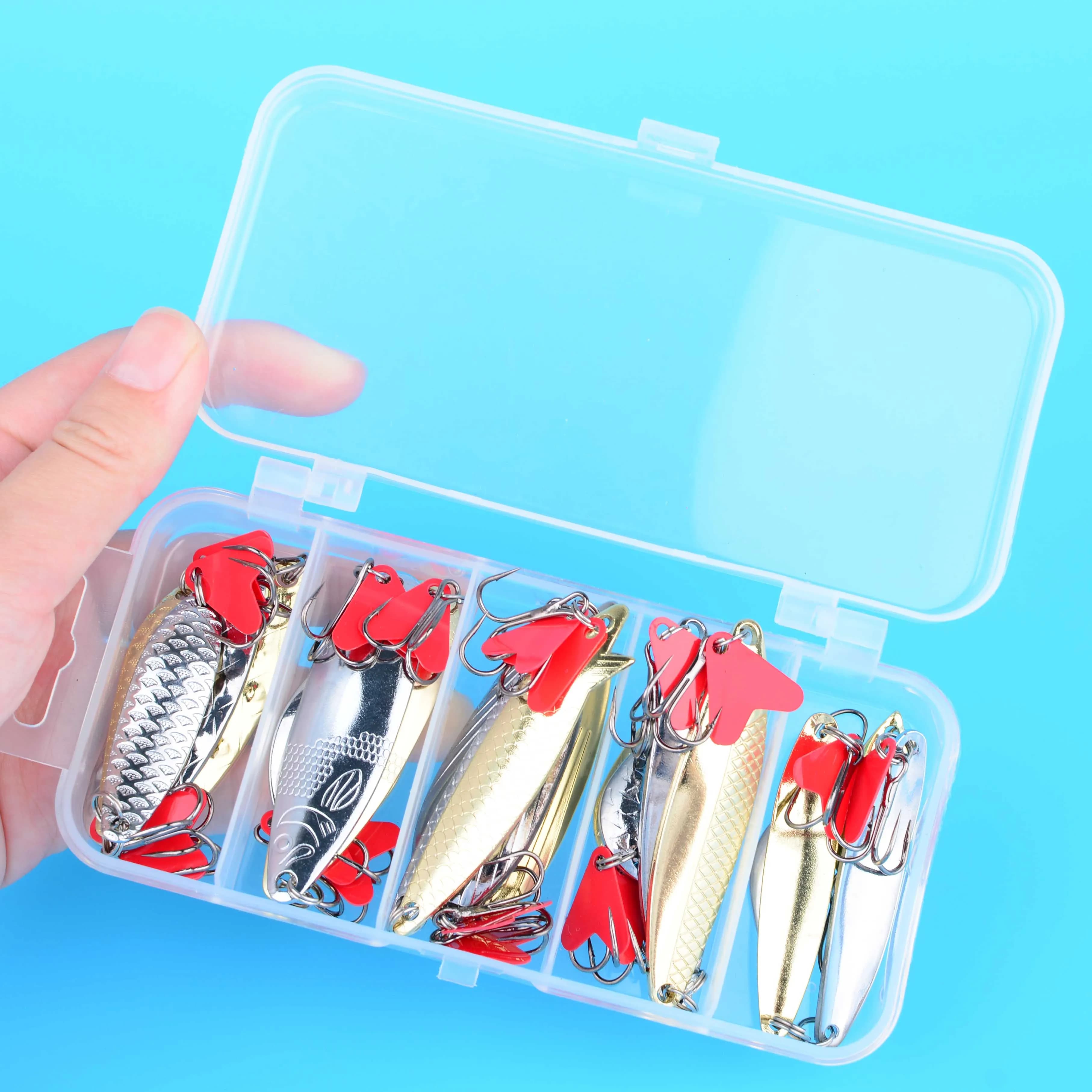 20PCS/Set Gold And Sliver Metal Jig Spoon Spinner Fishing Lure Wobbler Bait Set with Fishing Tackle Box Kit For Fishing