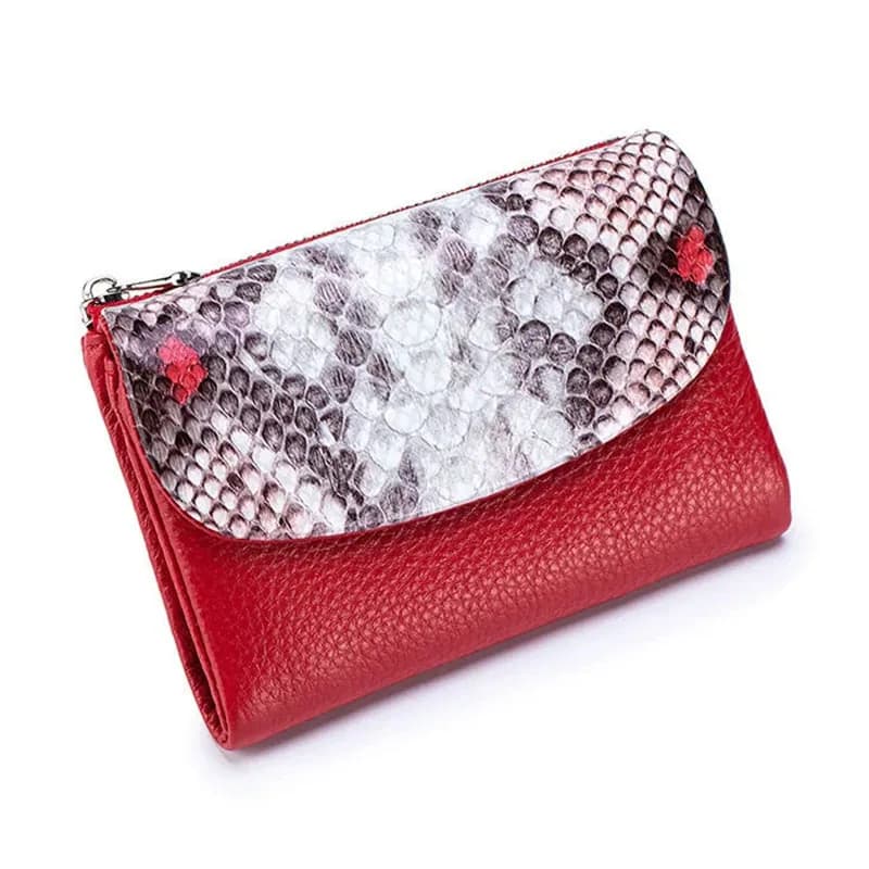 Short Genuine Leather Wallet 2026 New Card Holder Real Cow Leather Purse Women Mini Serpentine Pattern Cowhide Clutch Bag