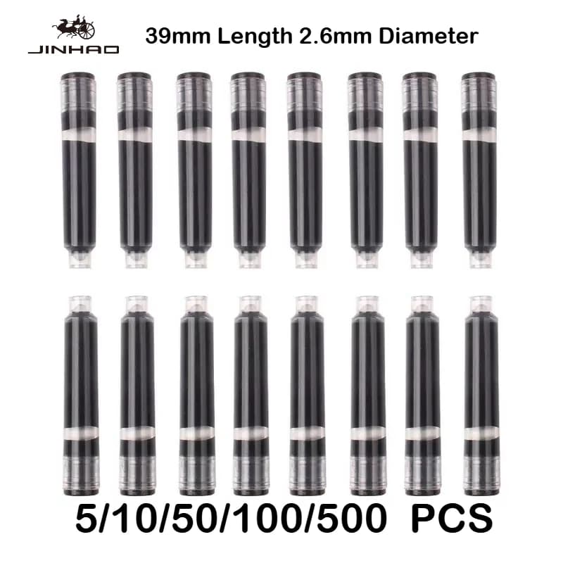 500/10 PCS JINHAO 2.6mm Black 39mm Fountain Pen Ink Sac Cartridges Refills School Office Supplies Stationery For Hongdian Majohn