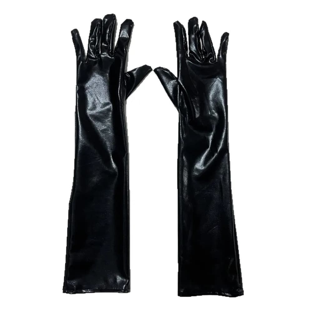 Fashion Solid Color Patent Leather Gloves Skinny Hip Hop Long Gloves Full Finger Punk Etiquette Mittens Photography Props