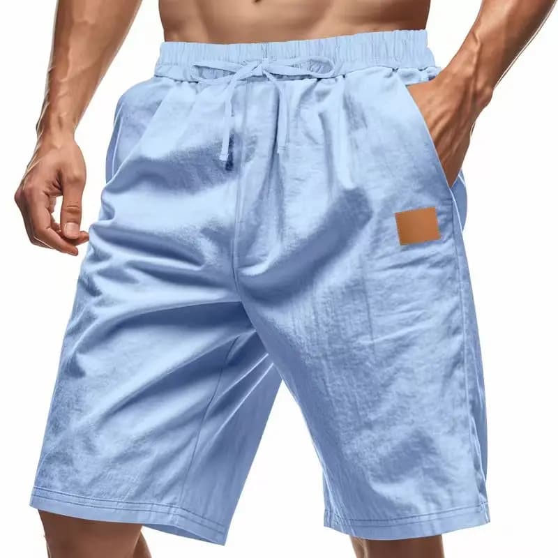 Pantaloncini da uomo in cotone e lino, larghi e casual, estivi, traspiranti, tinta unita, per fitness e streetwear