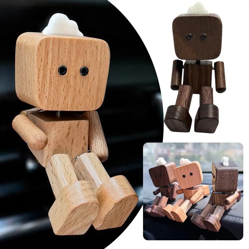 Testa a forma di T Robot in legno Scuotere le gambe Simpatico auto Aromaterapia Uscita aria Decorazione Diffusore Auto Interni Ornamenti Regalo