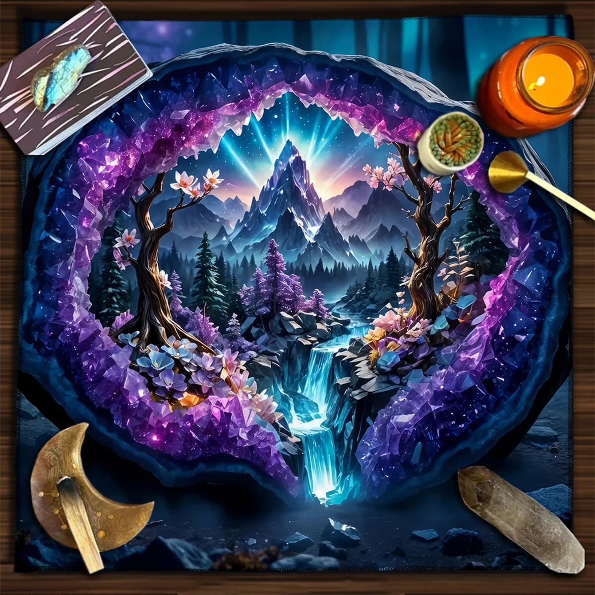 Purple Crystal World Landscape Altar Cloth Tarot Card Tablecloth For Divination Wall Decor For Home & Office Witch Home Decor