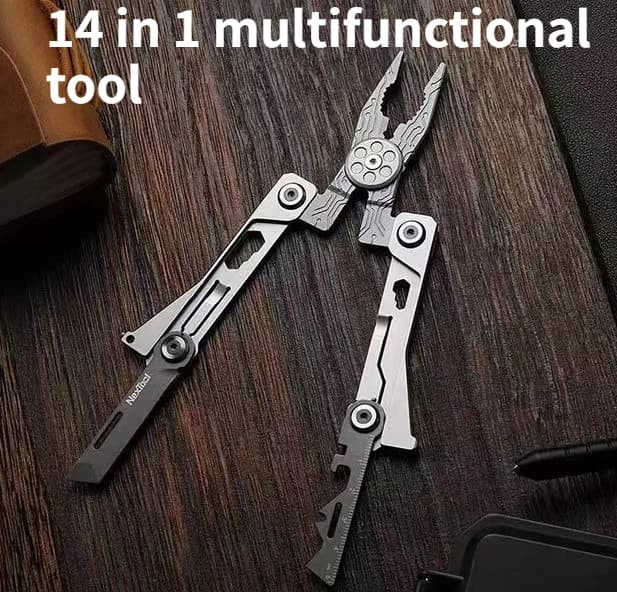 NUOVO Set di Pinze Pieghevoli 14 in 1 per Esterni con Apribottiglie, Cacciavite, Attrezzo Portatile con Custodia in Pelle