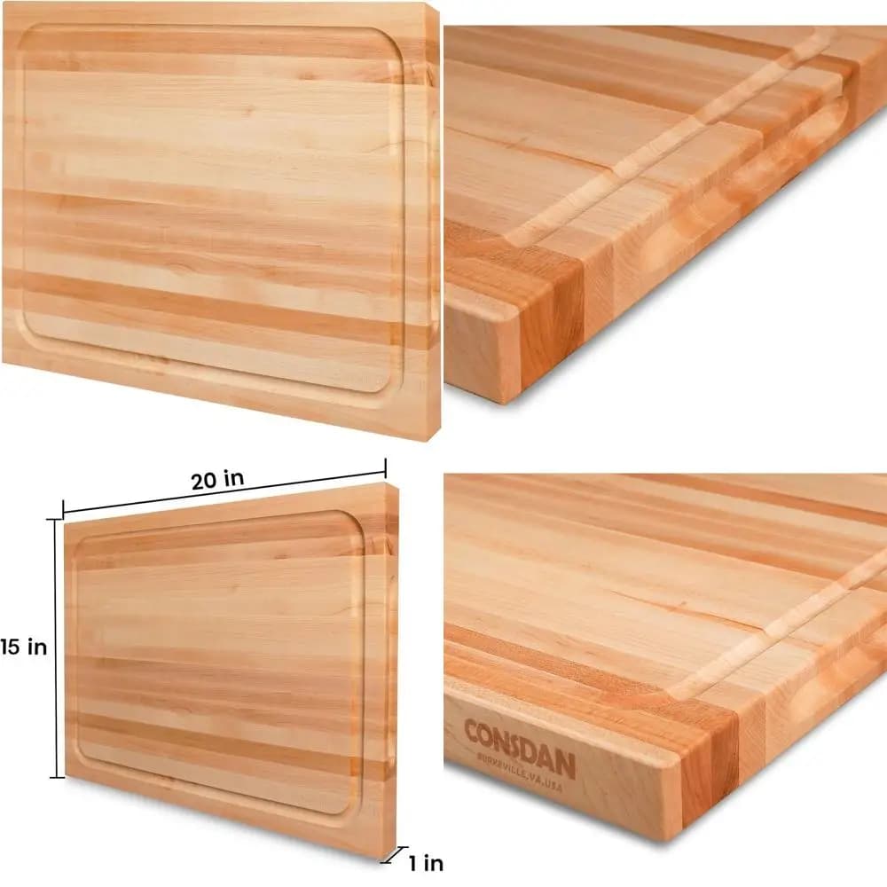 Kitchen cutter in maple wood, hardwood cultivated in the United States, 20x15, invisible handle, pre-finished, oil for food use, 1 thickness, edge grain,
