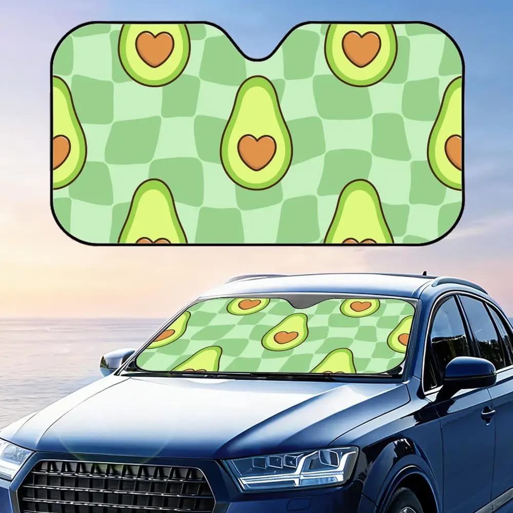 Parasole per Auto con Motivo Avocado, Pieghevole, Protezione UV, Isolamento Termico Riflettente, Copertura Riutilizzabile