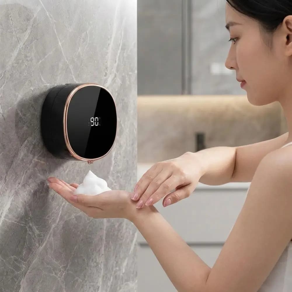 Dispenser di sapone automatico a parete con sensore, ricaricabile, impermeabile, senza contatto, con display digitale