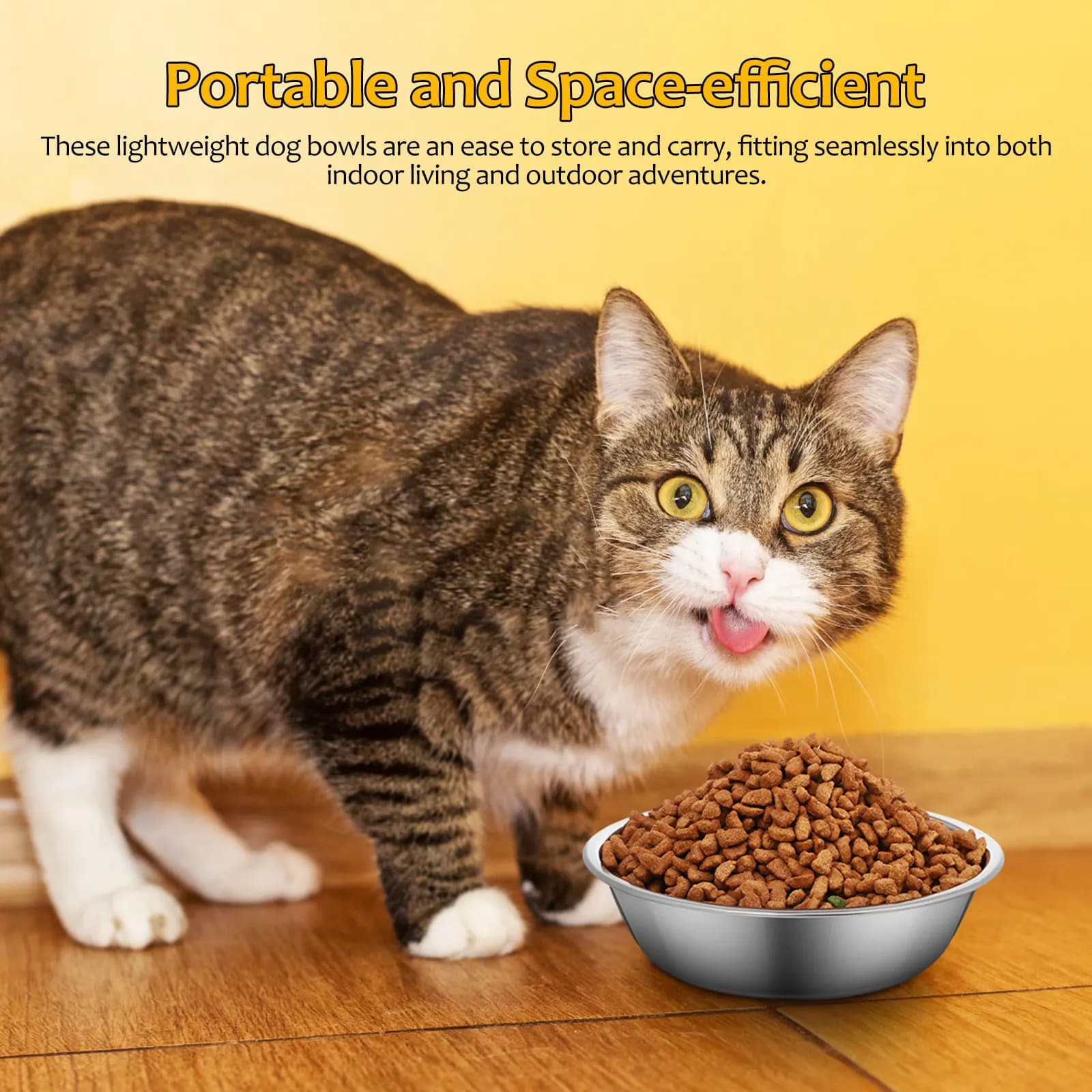 Set di 3 Ciotole per Gatti in Acciaio Inox con Ampia Apertura, Facili da Pulire, Contenitori per Cibo per Cani e Gatti da Interno ed Esterno