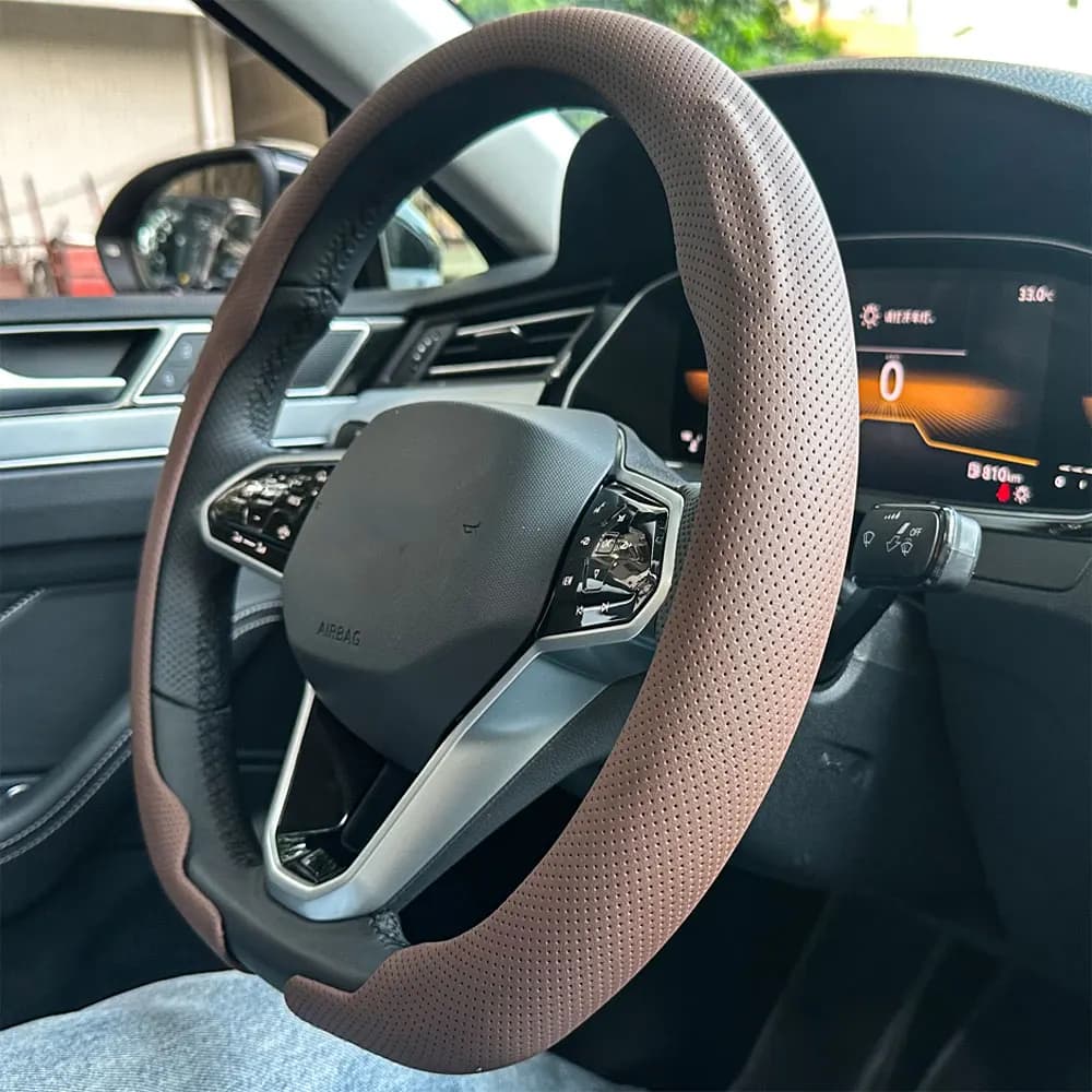Coprivolante universale in pelle traspirante antiscivolo, misura 36-38 cm, adatto per auto, accessorio auto.