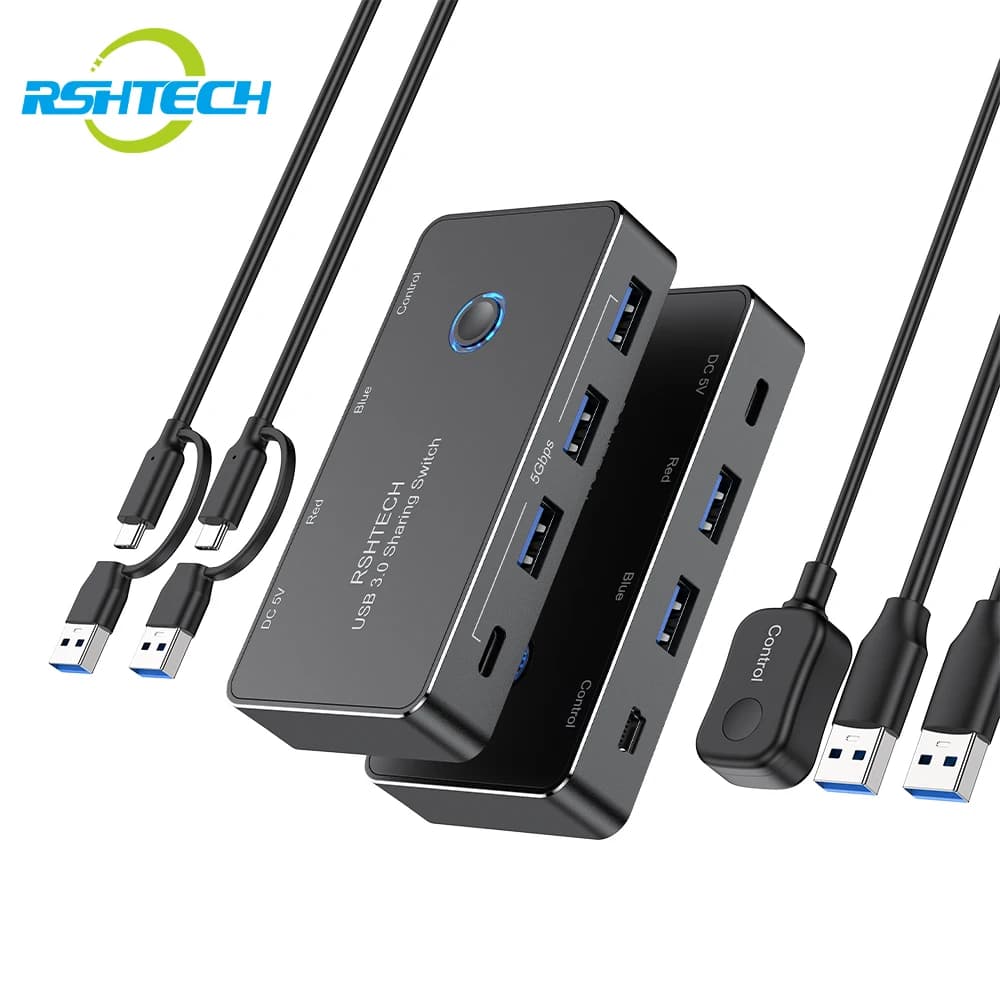 Switcher KVM USB C RSHTECH con controller 2 computer Condividi 4 porte USB 3.0 Selettore switch 5 Gbps per tastiera/mouse/azionamento flash