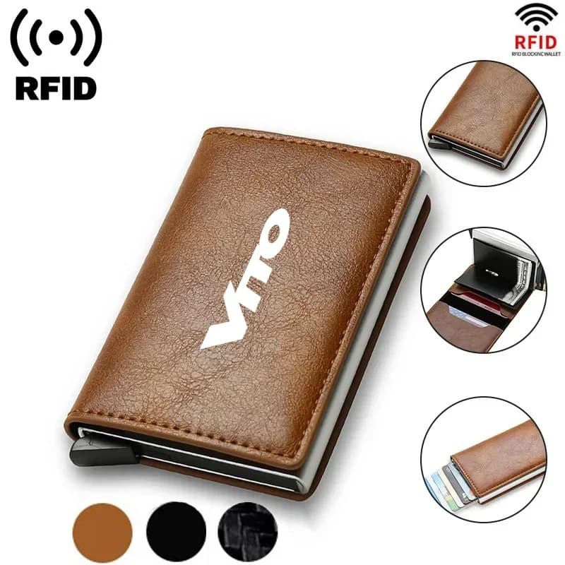 Portafoglio in Pelle e Fibra di Carbonio con RFID per Carte di Credito, Nero, Trifold, per Mercedes Benz W124 W203 W204 Vito W447 Sprinter