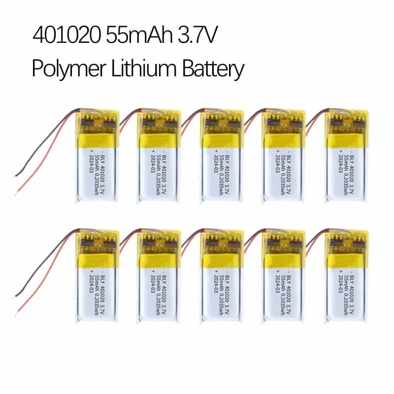 401020 Batteria ricaricabile ai polimeri di litio da 55 mAh 3,7 V per Smart Watch, auricolari Bluetooth, selfie stick, penna per la registrazione, luci LED