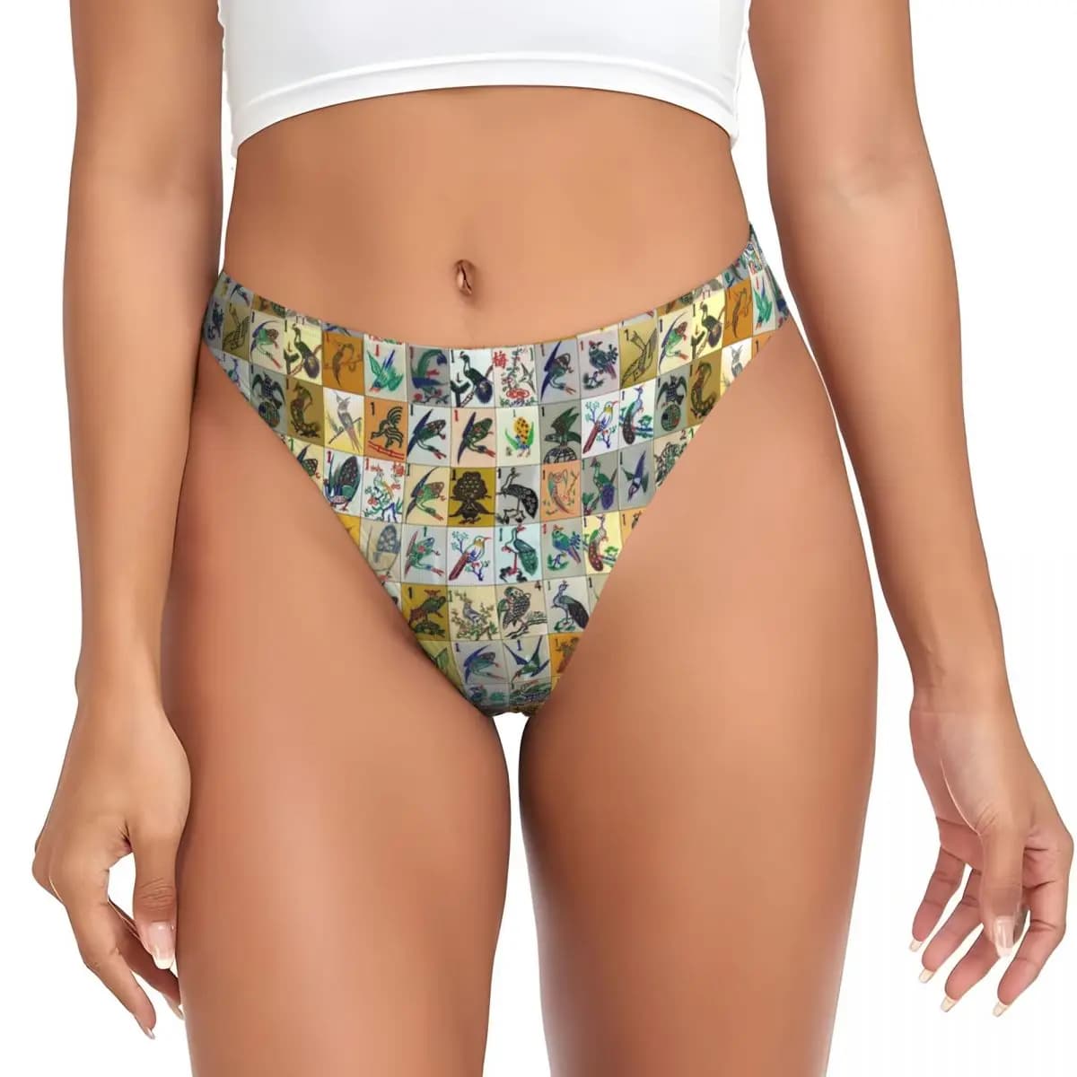 Slip a G-string personalizzati Mahjong Birds, traspiranti, elasticizzati, comodi, per donna.