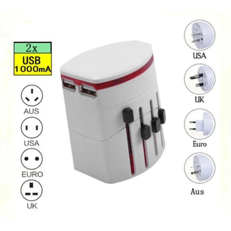 Caricabatterie da viaggio universale Dual USB convertitore di alimentazione internazionale in tutto il mondo US EU UK AU presa a muro adattatore Multi prese