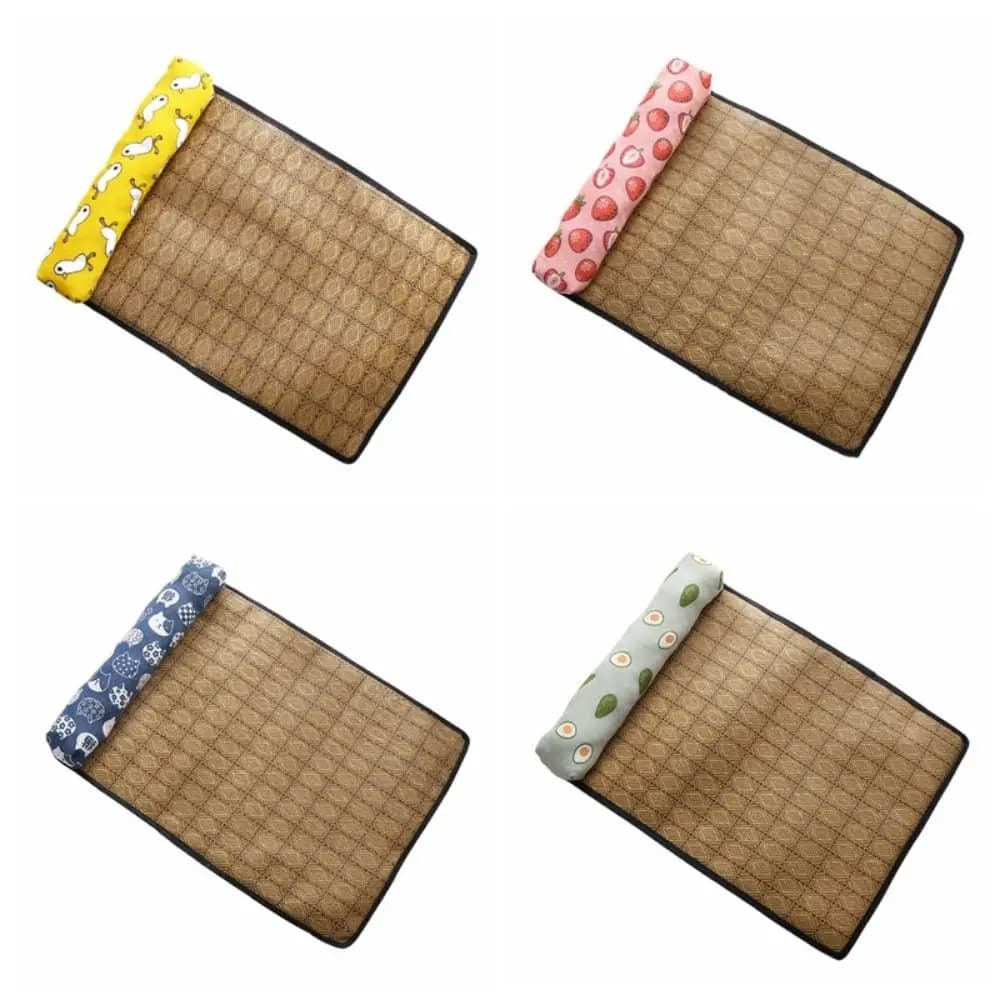 Tappetino Pieghevole in Seta Ghiacciata per Cani, Cuccia Impermeabile in Rattan Intrecciato, Letto Antiscivolo Morbido per Cani per Tutte le Stagioni