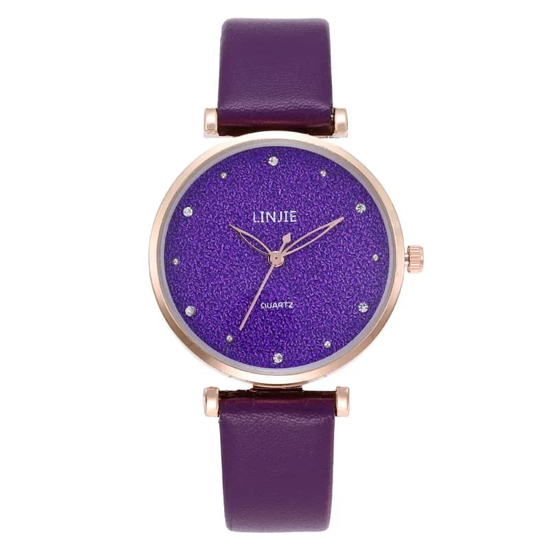 Orologio da Donna alla Moda con Quadrante Stellato, Cinturino in Pelle, Semplice Orologio al Quarzo, Vendita Calda Reloj Mujer Montre Femme
