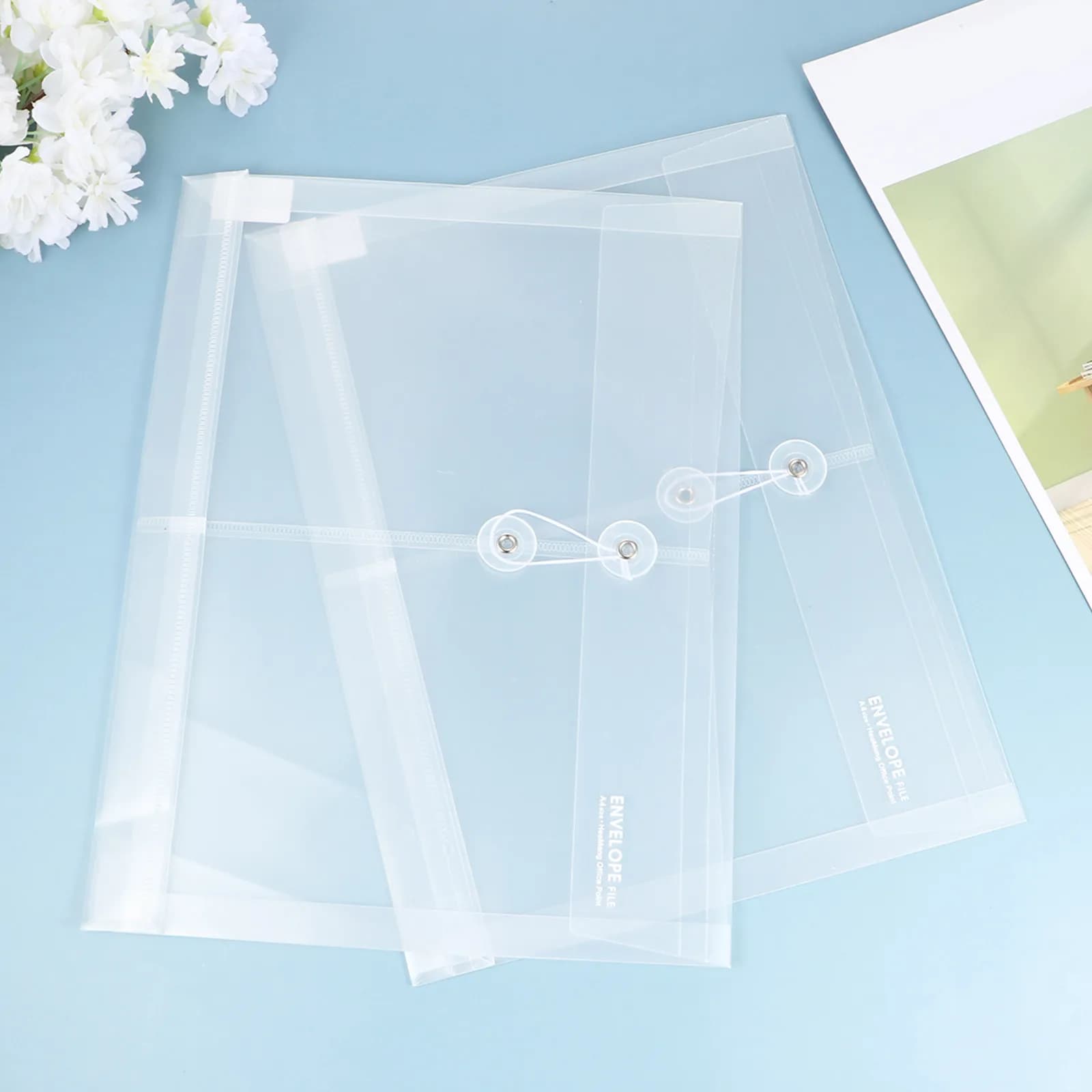 10 Buste Portadocumenti Trasparenti in Plastica A4 Impermeabili con Chiusura a Bottone e Laccetto per Famiglia
