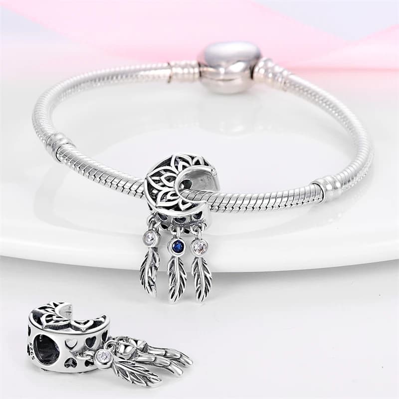 925 Sterling Silver Dream Catcher Moon Shaped Charms Beads Fit 3mm Original Bracelet DIY Women Exquisite Birthday Jewelry Gifts