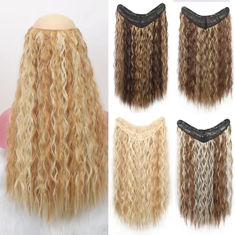 Donna One Piece Lana Perm Hair Patch Concerto Copricapo Partita a forma di V Mezza testa Copricapo Ferro arricciacapelli Bar Lady Gradiente Parrucchino