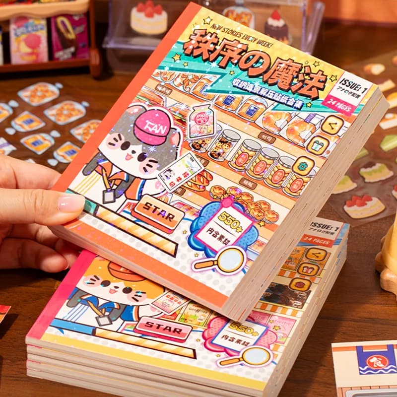Mr. Paper 24 pezzi di libro di adesivi in PET Kawaii, adesivi di scene 3D a tema carino per la vita quotidiana per la decorazione del pianificatore di scrapbooking del diario