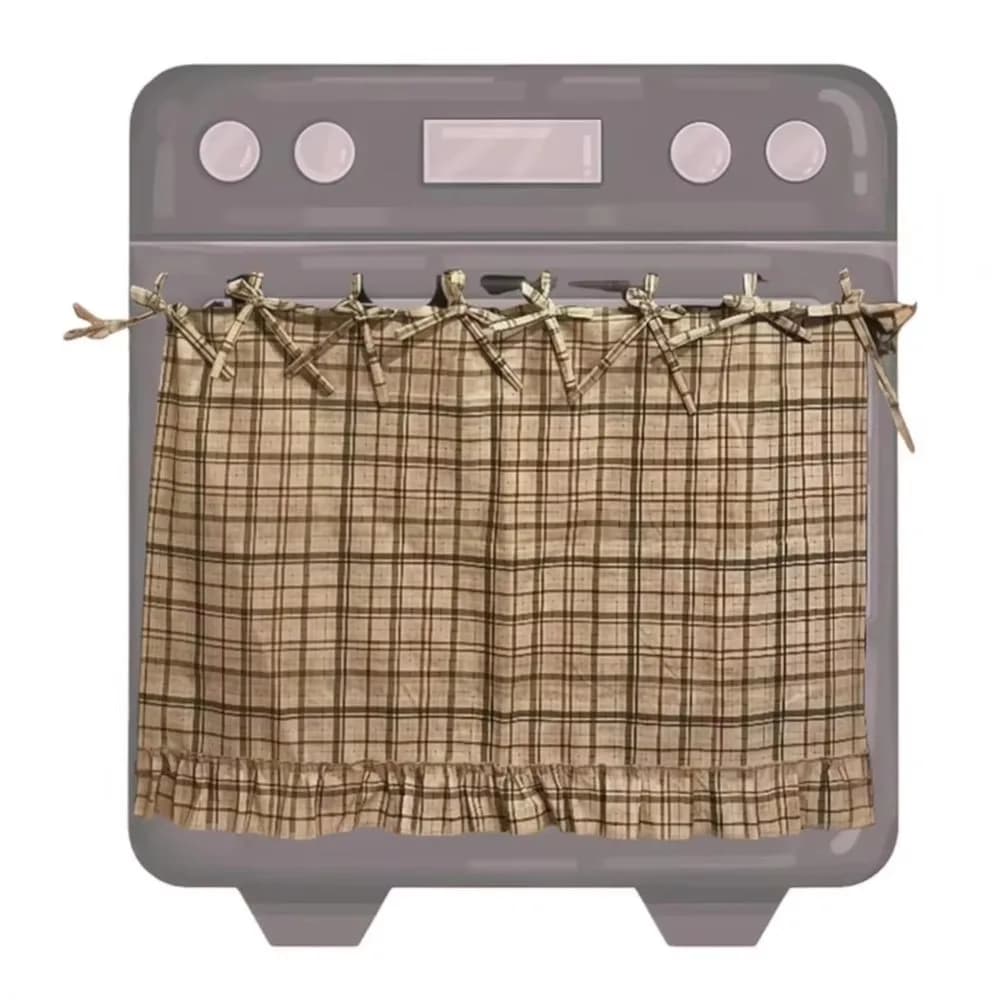 Effortless Install Handmade Oven Skirt Ruffle Trim Heat-Resistant Oven Cover Plaid Washable Oven Door Curtain Farmhouse Kitchen