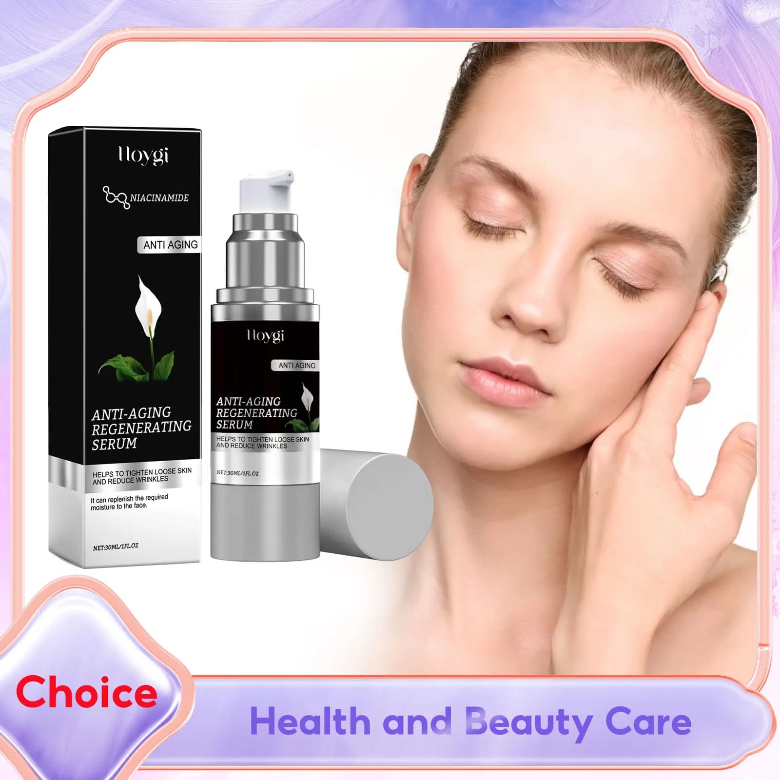Siero Viso all'Acido Ialuronico e Nicotinamide, Anti-Rughe, Rassodante, Reduces the Subtle Lines, Prevents Aging, Shrinks the Poor