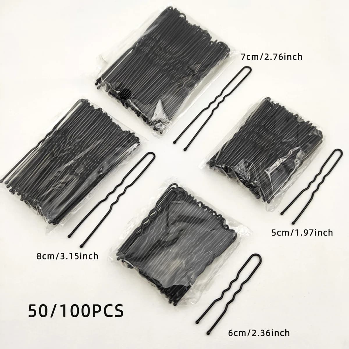 50/100 PCS Women 5/6/7/8 cm U Shaped Corrugated Hair Bobby Pin Bars Grip Clips Striped Hair Accessories Black