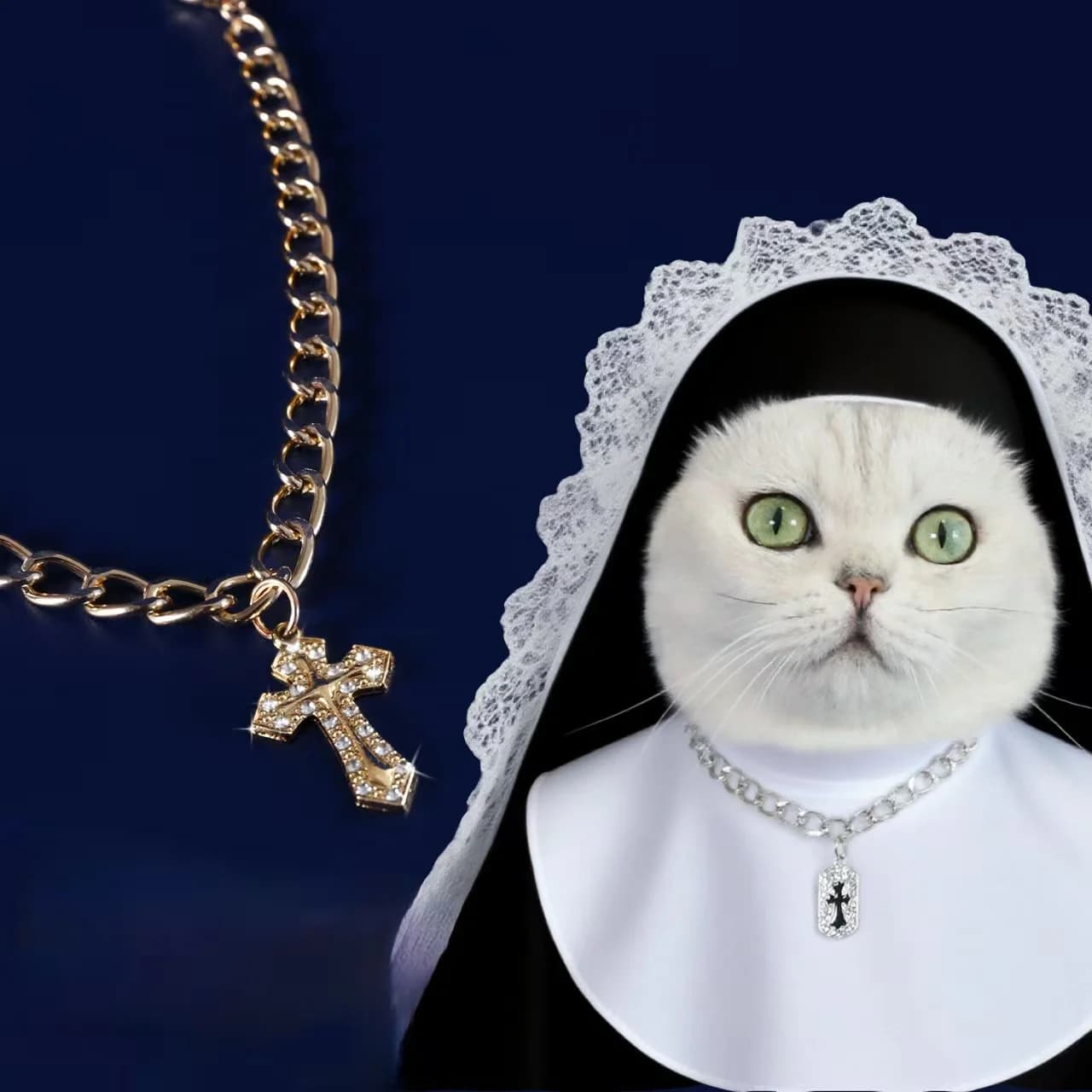 Cross Pendant Necklace Dog Accessories for Cat Neck Wear Fancy Zircon Pet Necklace Adjustable Cosplay Small Medium Puppy Collar