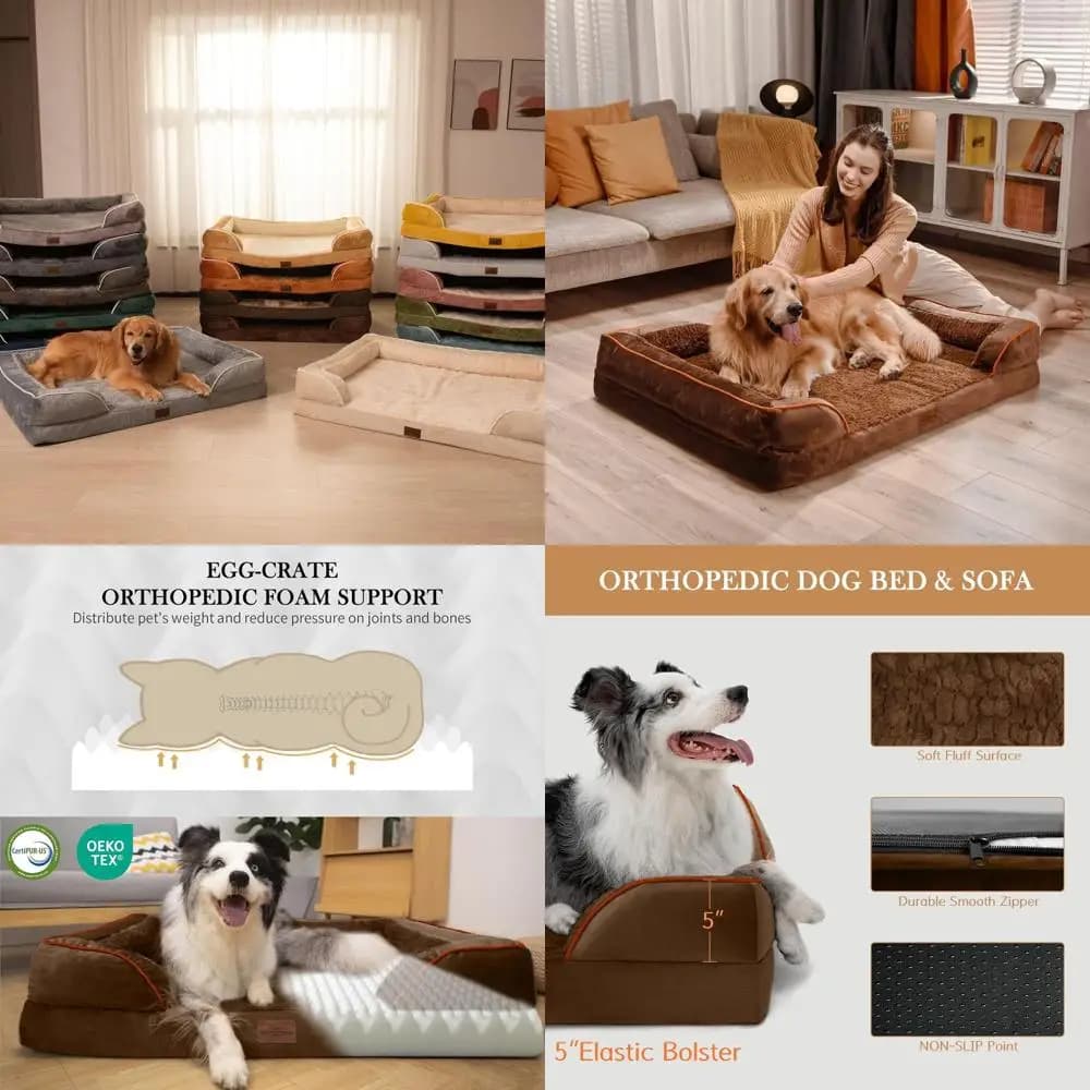 Letto per cani ortopedico grande impermeabile 36x27, cuscino rimovibile, copertura lavabile, antiscivolo, marrone scuro
