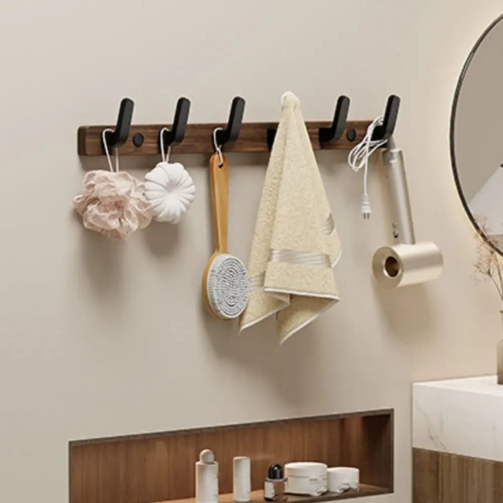 Appendiabiti da Parete in Legno Stile Nordico Senza Foratura, Gancio Appendiabiti da Muro con 3/4/5 Ganci per Ingresso/Cucina