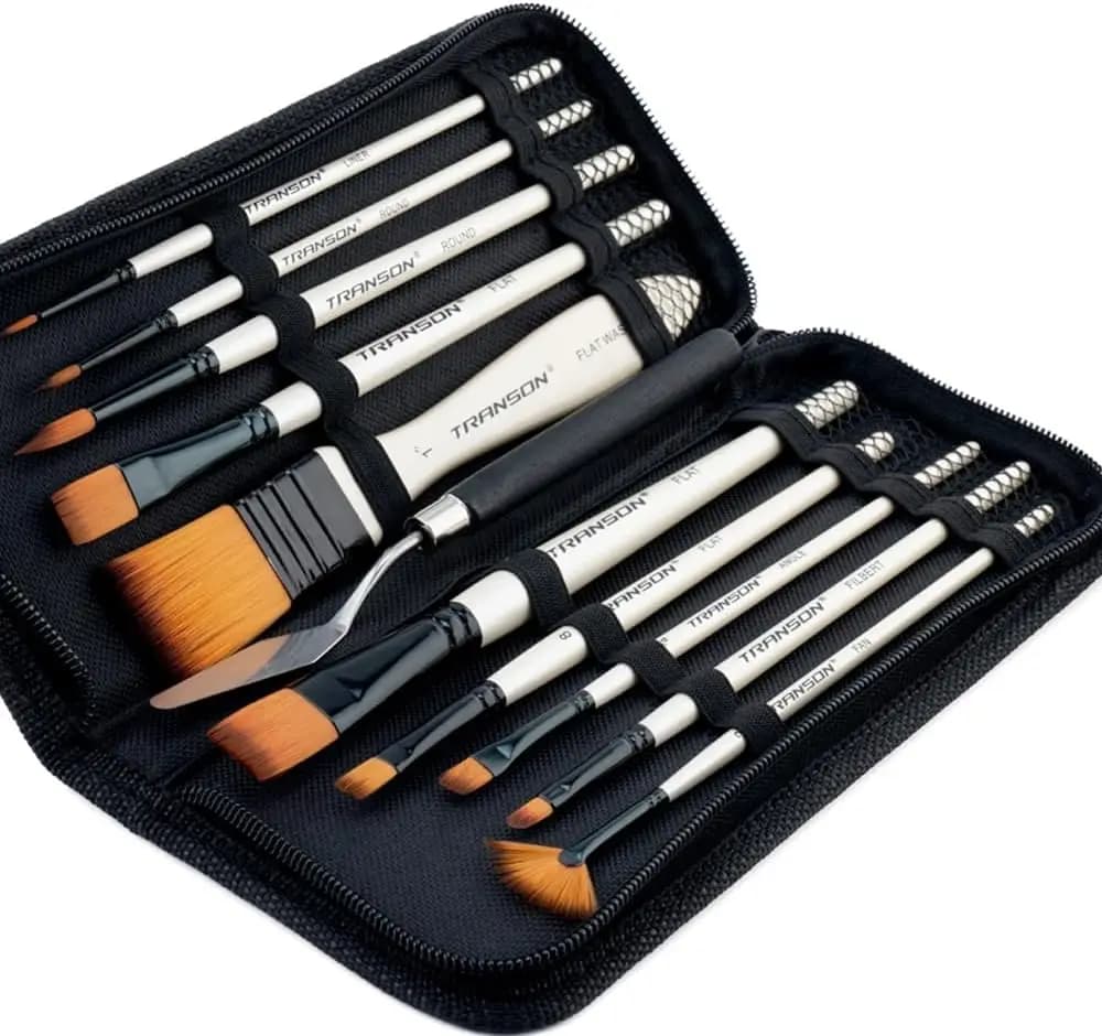 10pc Paint Brush Set with Case & Spatula - Nylon Art Brushes for Acrylic, Oil, Watercolor