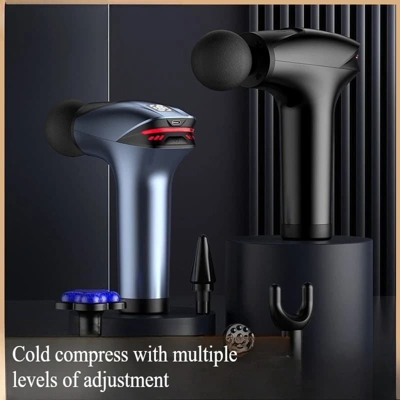 Portable electric percussion massage gun with cold wrap, high frequency vibration, LED band gun for silent deep tissue muscle relaxation
