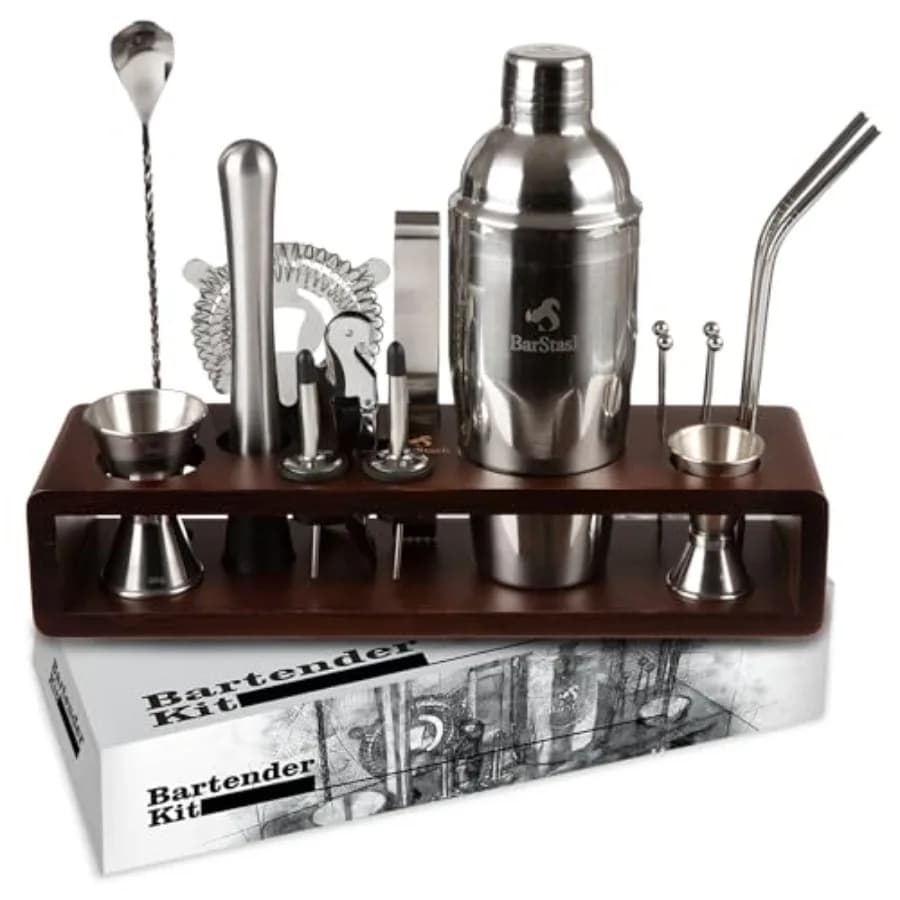 Set Shaker per Cocktail con Supporto, Kit Professionale da Barman, Regalo di Benvenuto per Casa Nuova - Set Mixer per Cocktail