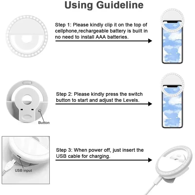 Portable LED Selfie Ring Light | Clip-On Phone Fill Light Compatible with iPhone, Samsung, Xiaomi, POCO