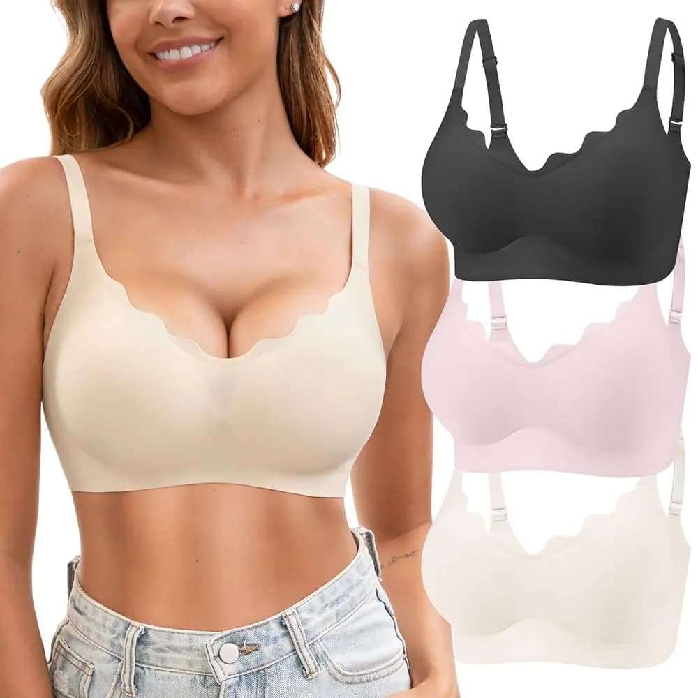 Reggiseni T-Shirt Senza Cuciture da Donna, Confezione da 3, Reggiseno Comodo Senza Ferretto, Bralette a Copertura Totale Invisibile Sotto i Vestiti