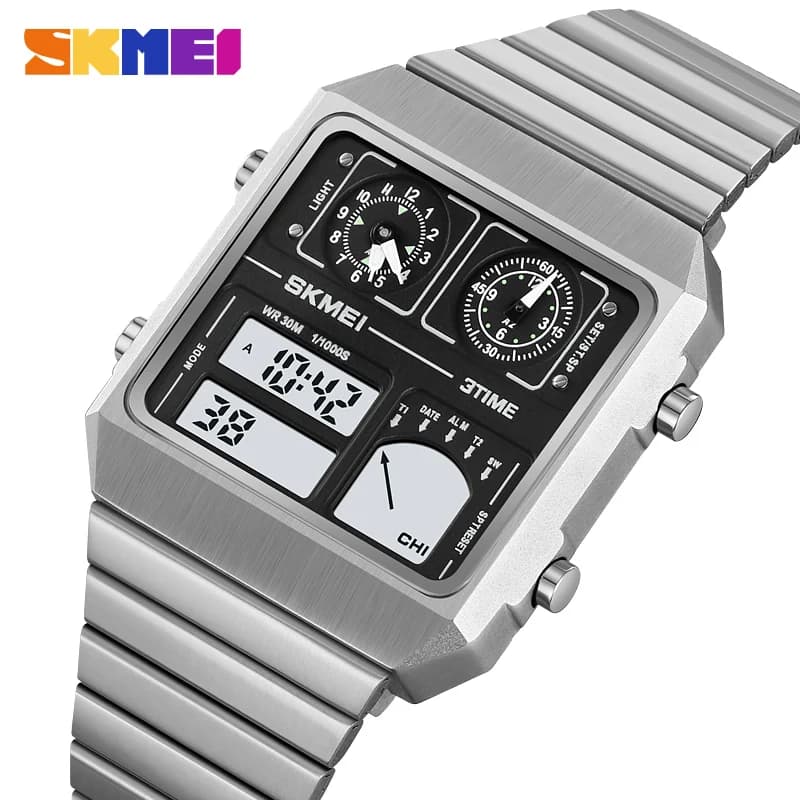 SKMEI 2198 Termometro digitale impermeabile in acciaio inossidabile Orologio sportivo Orologio elettronico da uomo per il tempo libero Orologio digitale a LED