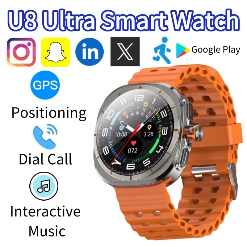Futuro U8 Smart Watch Ultimate 4G 5G SIM Card Videochiamate GPS Bussola WIFI Rotary Camera Batteria internazionale 1480mAh