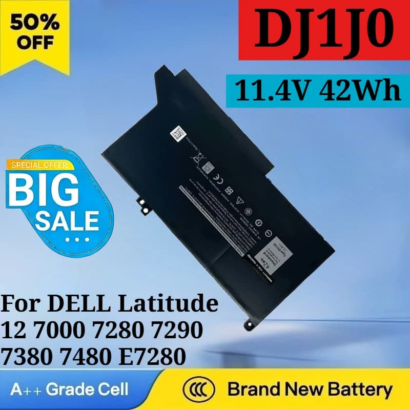 Nuovo DJ1J0 11.4V 42Wh F3YGT 7.6V 60Wh Batteria del computer portatile per DELL Latitude 12 7000 7280 7290 7380 7480 E7280 Serie PGFX4 ONFOH