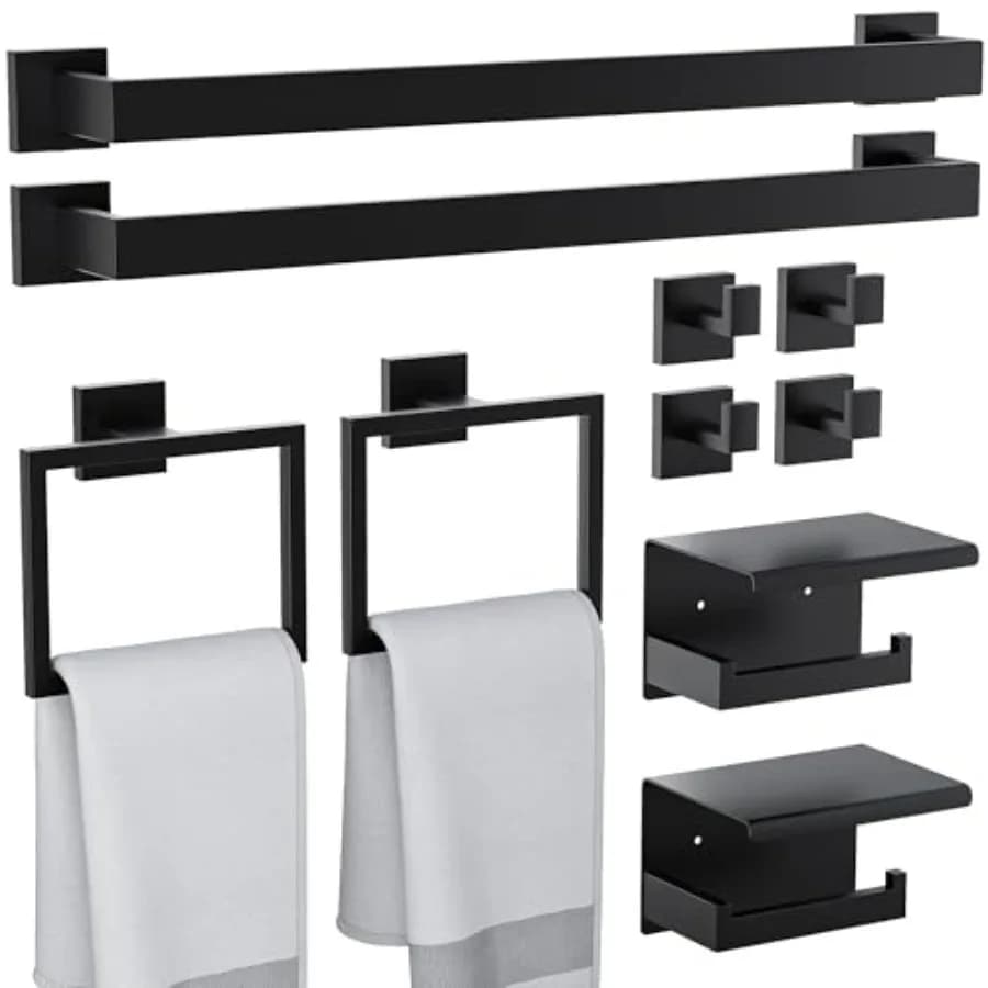 Set di accessori per il bagno da 10 pezzi, in acciaio inossidabile SUS304, montato a parete, portasciugamani da 16 pollici, porta carta igienica, ganci per asciugamani, nero opaco