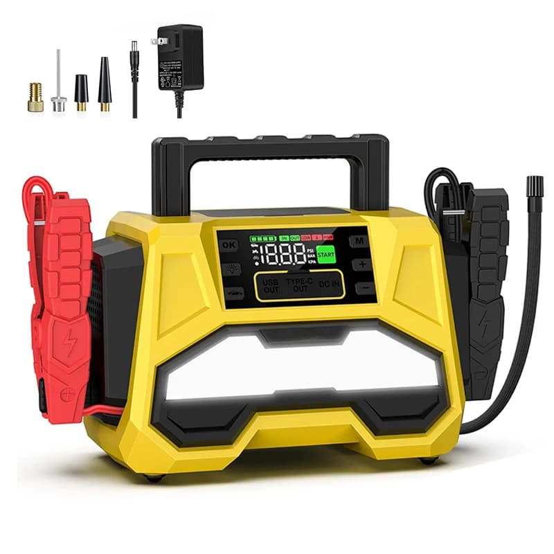 2025 8000A Avviatore di emergenza per auto con compressore d'aria Kit di strumenti di emergenza con luce a LED con display LCD portatile multifunzionale