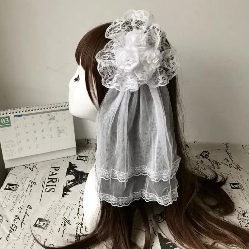 Lolita Y2k Lace Knit Accessories for Hair Velo Head Hair Clip for Pink Hair Copricapo for Women in Gothic Style All Match Horsetail Hair Pin